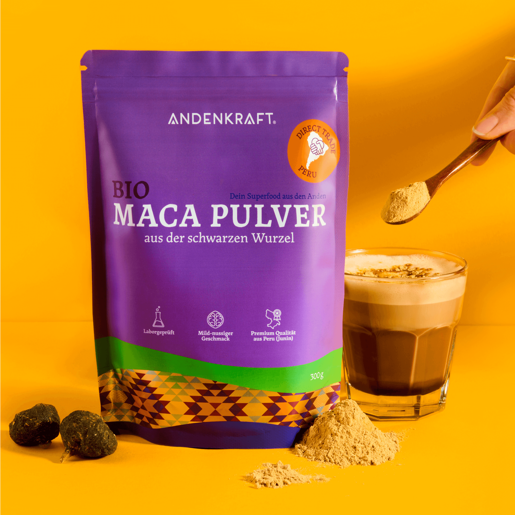 Bio Maca Pulver schwarz drink