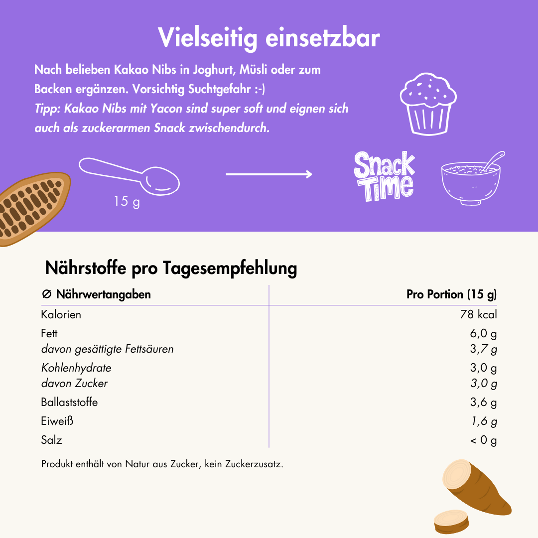 Bio Kakaonibs mit Yacon Anwendung