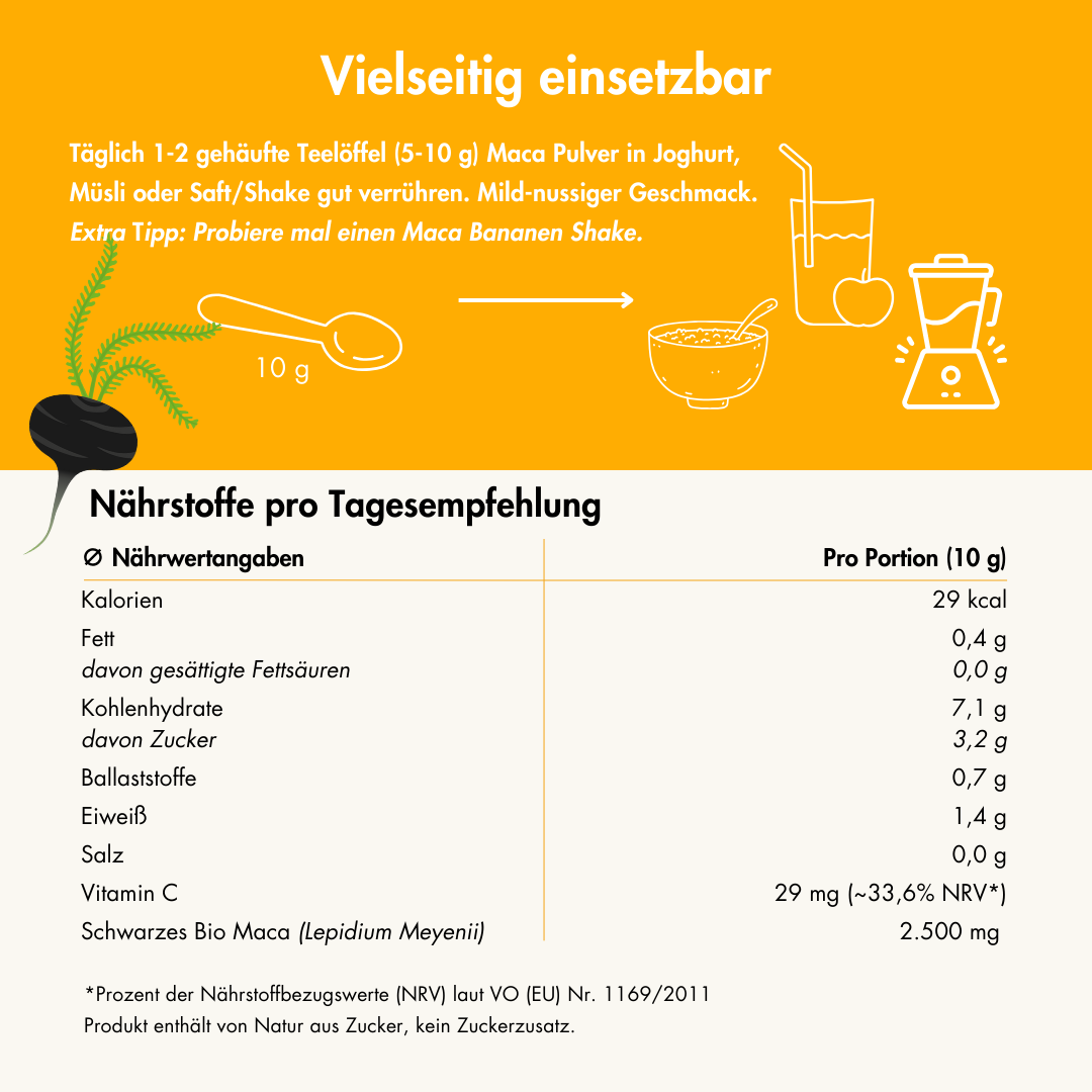 Bio Maca Pulver schwarz Anwendung