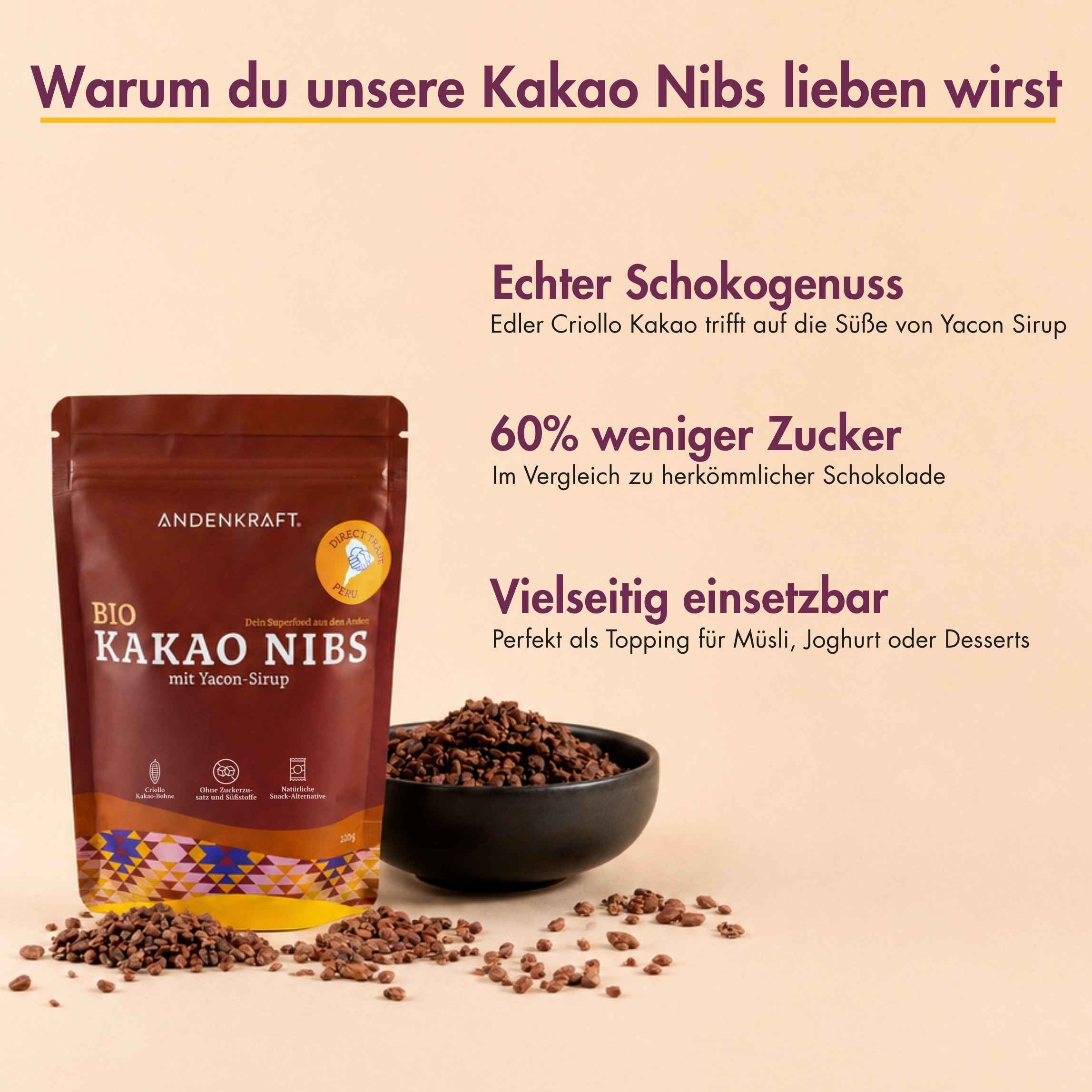 Bio Kakao Nibs mit Yacon Sirup
