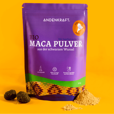 Bio Schwarzes Maca Pulver von Andenkraft, gelatiniert, aus den peruanischen Hochanden