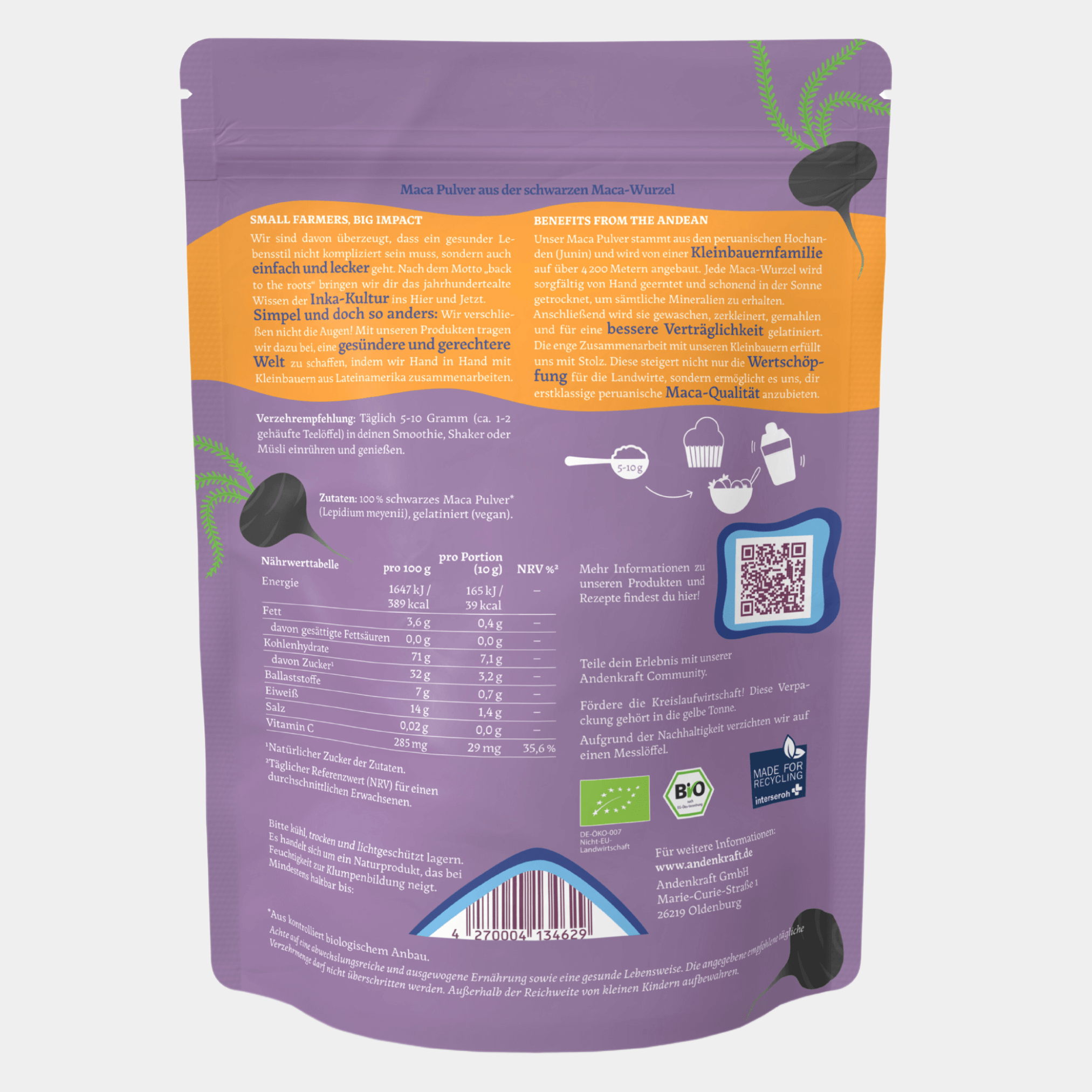 Bio Maca Pulver schwarz rückseite